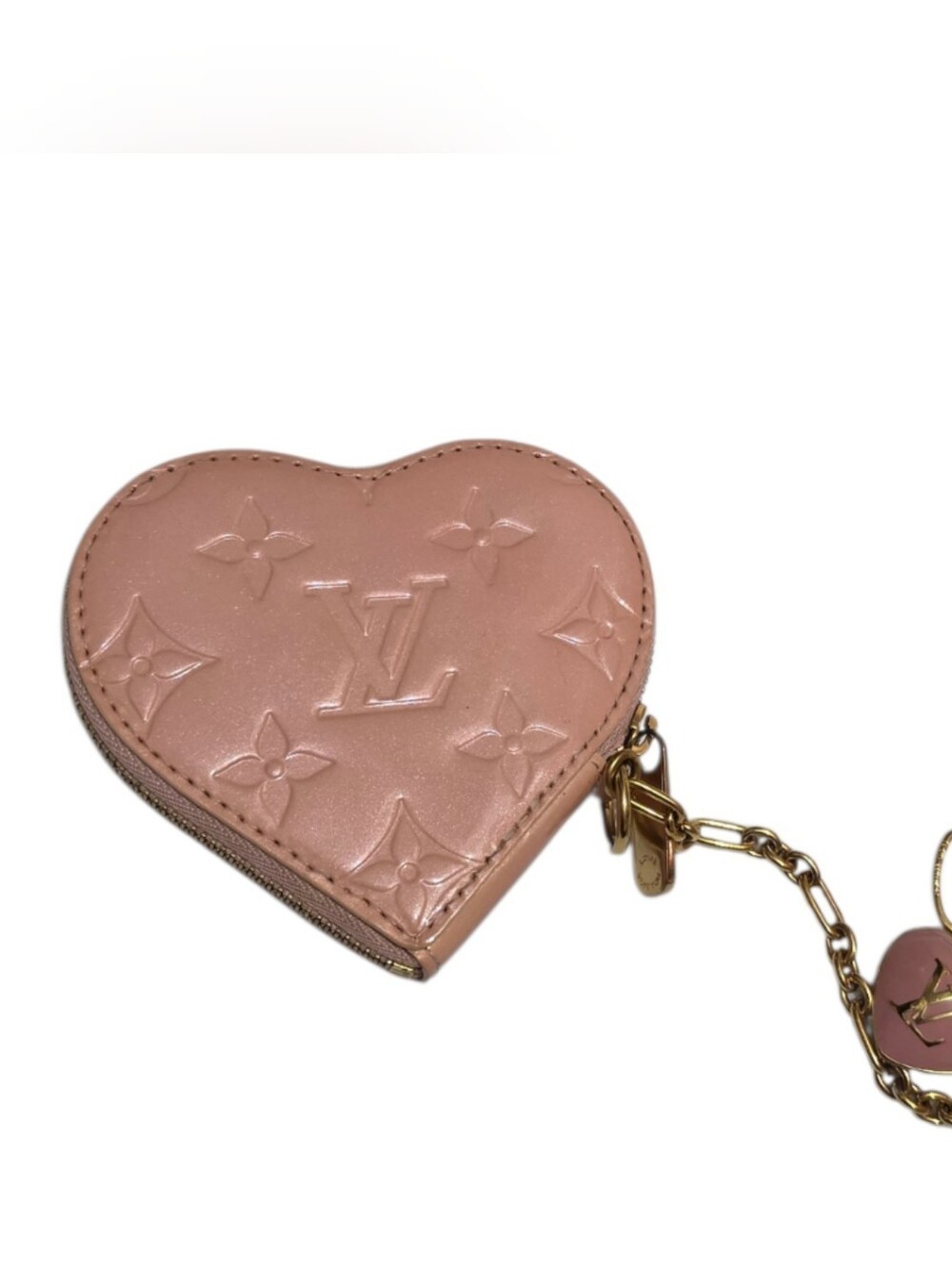 Light Pink Louis Vuitton Vernis Heart Coin Pouch And Charm